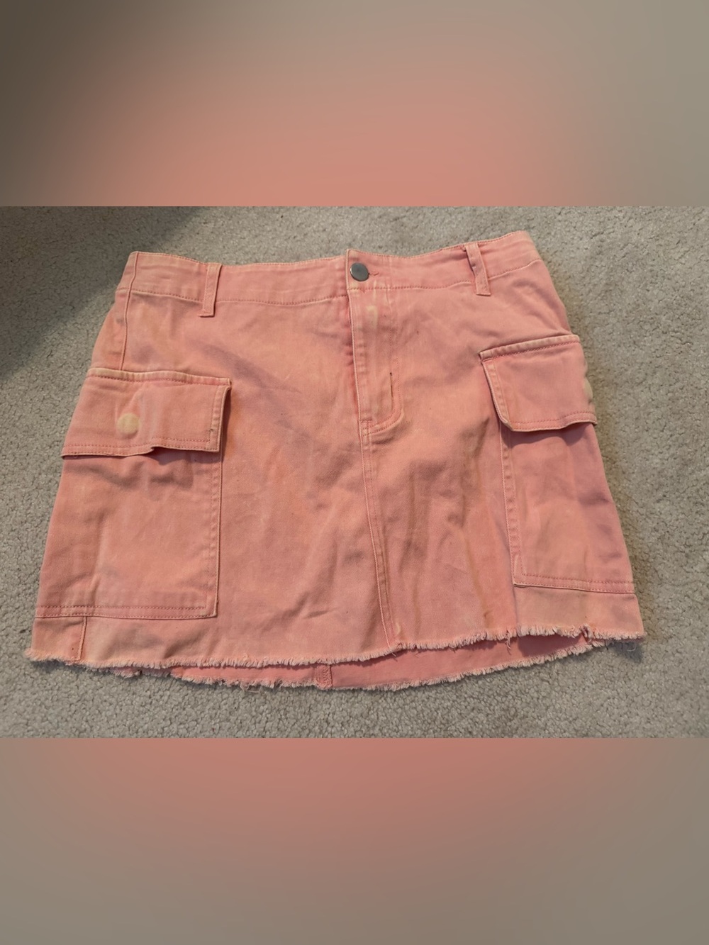 Altar'd State Coral Pink Denim Mini Skirt